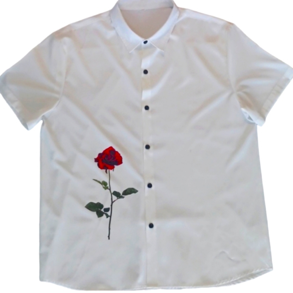 Red Rose Graphics Print Shirt, XXL, White - Picture 5 of 5